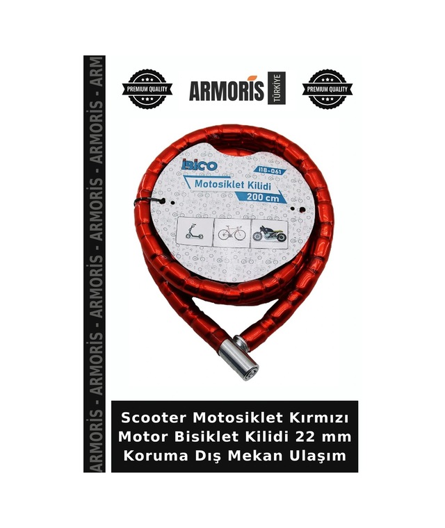 Scooter Motosiklet Kırmızı Motor Bisiklet Kilidi 22 Mm Koruma Dış Mekan Ulaşım