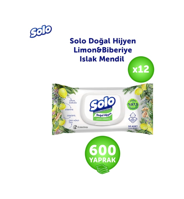 Solo Doğal Hijyen Limon&biberiye Islak Mendil 12'li 600 Yaprak