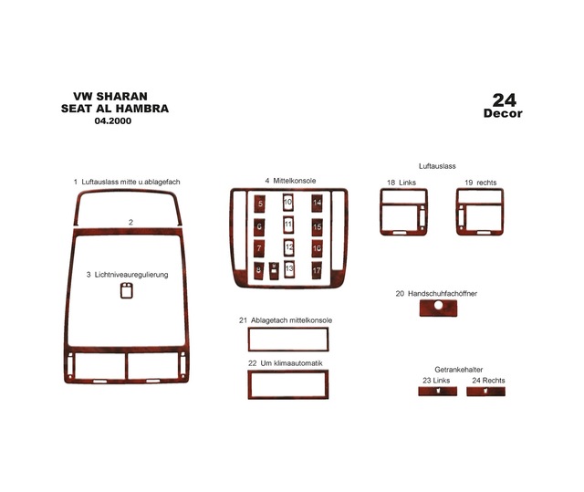Volkswagen Sharan Torpido Kaplama 2000-2009 24 Parça Maun