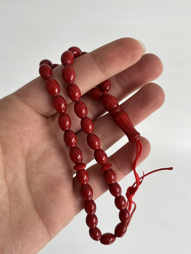 Oval Kesim Kokulu Toz Kehribar Tesbih 33lük 6mm A009
