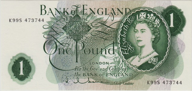 Birleşik Krallık 1 Pound 1962-66 Pick 374c Kraliçe Iı. Elizabeth-ingiltere. Çil.