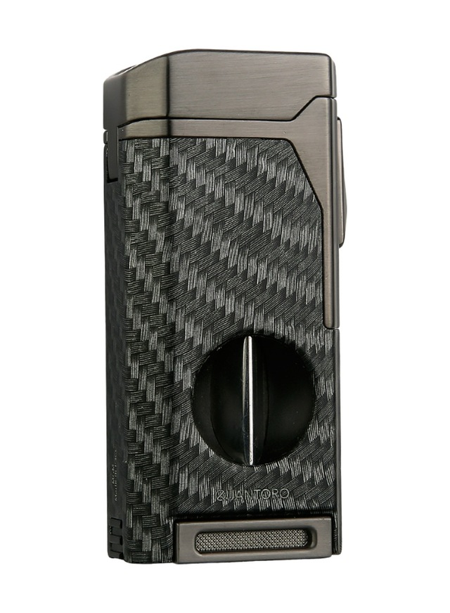 Quantoro Dört Torch Pürmüz V-kesici/delicili Siyah Karbon Desenli Metal Puro Çakmağı - Trz1137