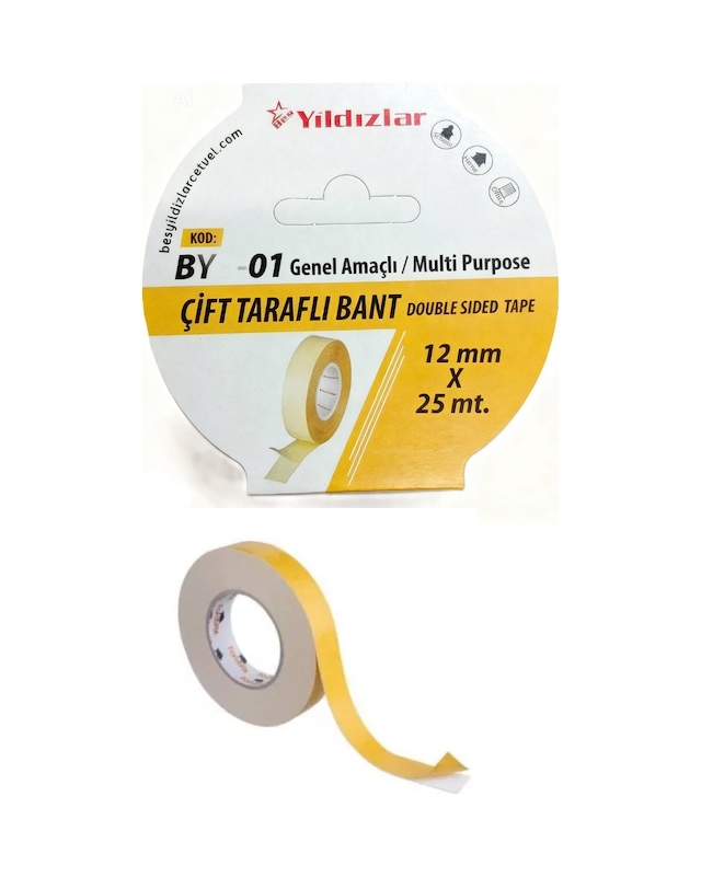 Çift Taraflı Köpükksüz Şeffaf Filmik Bant 12mmx 5mt 1 Adet 12mm X 5 M