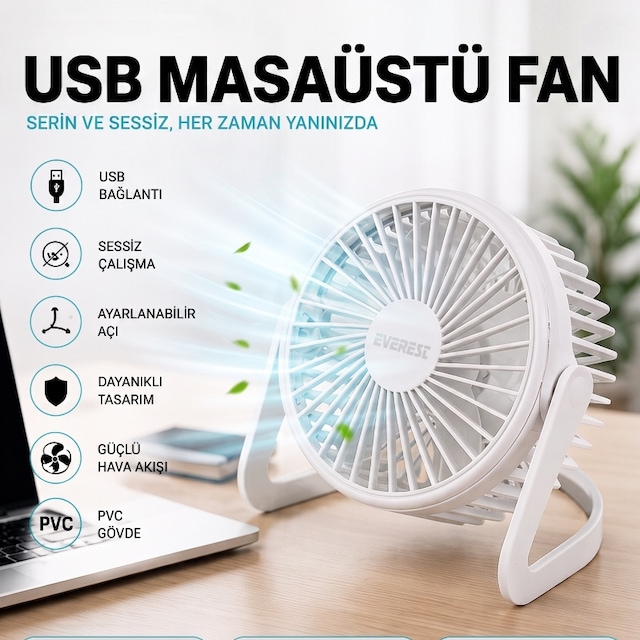 Büro Ev Ofis Serinliği İçin Mini Pvc Gövde 360 Ayarlı Masaüstü Usb Fan