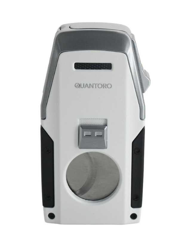 Quantoro Çift Torch Pürmüz Düz Kesici/delicili Beyaz Metal Puro Çakmağı - Trz1126