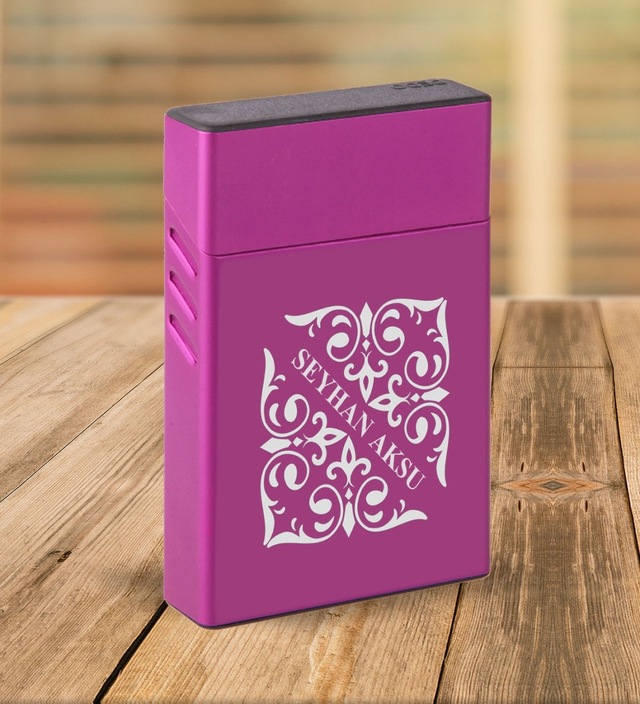 Bk Gift Kişiye Özel Mor Slim Boy Metal Sigara Kutusu-10 Siyah