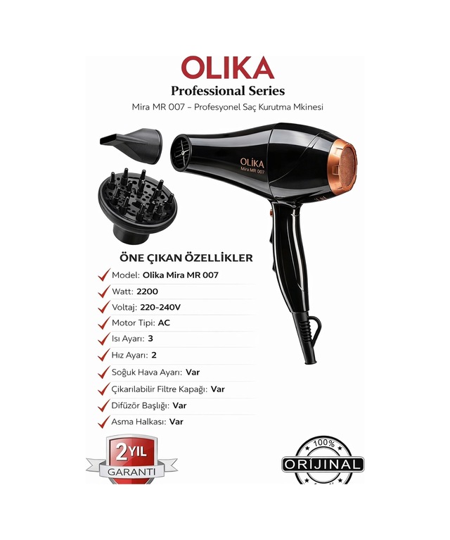 Olika Mira MR-007 2200 W Ac Motor Saç Kurutma Makinesi