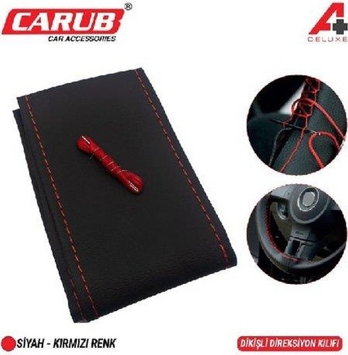Direksiyon Kılııf İğneli Delüx Siyah Kırmızı Dikişli 38 Cm