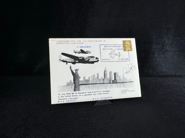 İngiltere Kraliyet Hava Kuvvetleri İlk Gün Zarfı Fdc 1981 Royal Air Force La5 Operation Lancaster Raf 35 Squadron Signed Cover Islak İmzalı Limited Limitli Zarf
