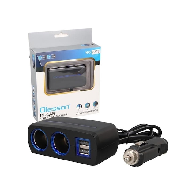Olesson 1638 12-24v Çift Usb Girişli 120w 80 Cm Kablolu 2'lı Araç Çakmak Çoklayıcı