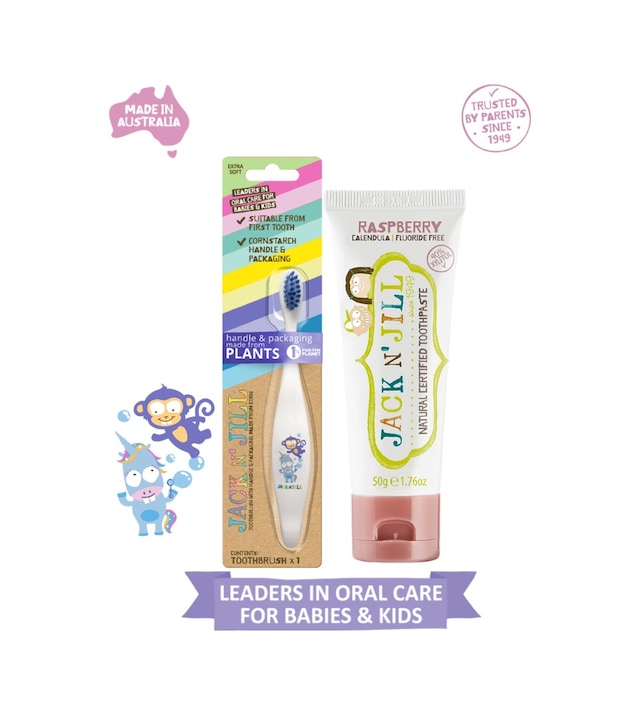 Jack N Jill Doğal Diş Bakım Seti Monkey&unicorn Diş Fırçası & Ahududu Aromalı Macun 50g