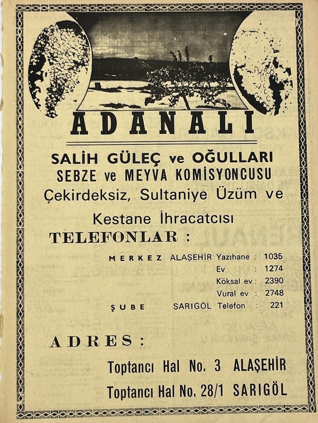 Manisa 1987 Meslek Reklam İlanı Efemera S-79 Teşhir Ürün