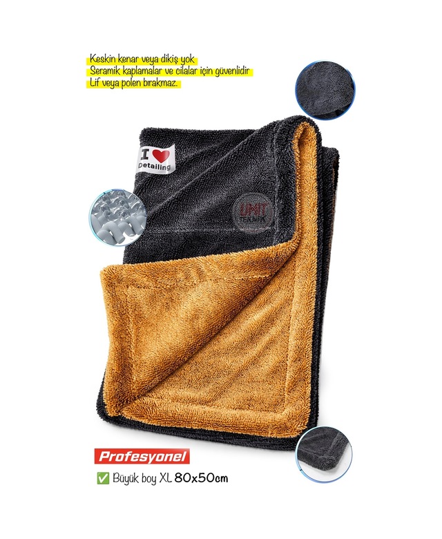 Premium Çift Taraf 80x50cm Detailing Mikrofiber Oto Kurulama Bezi Xl Yüksek Emici Mikrofiber