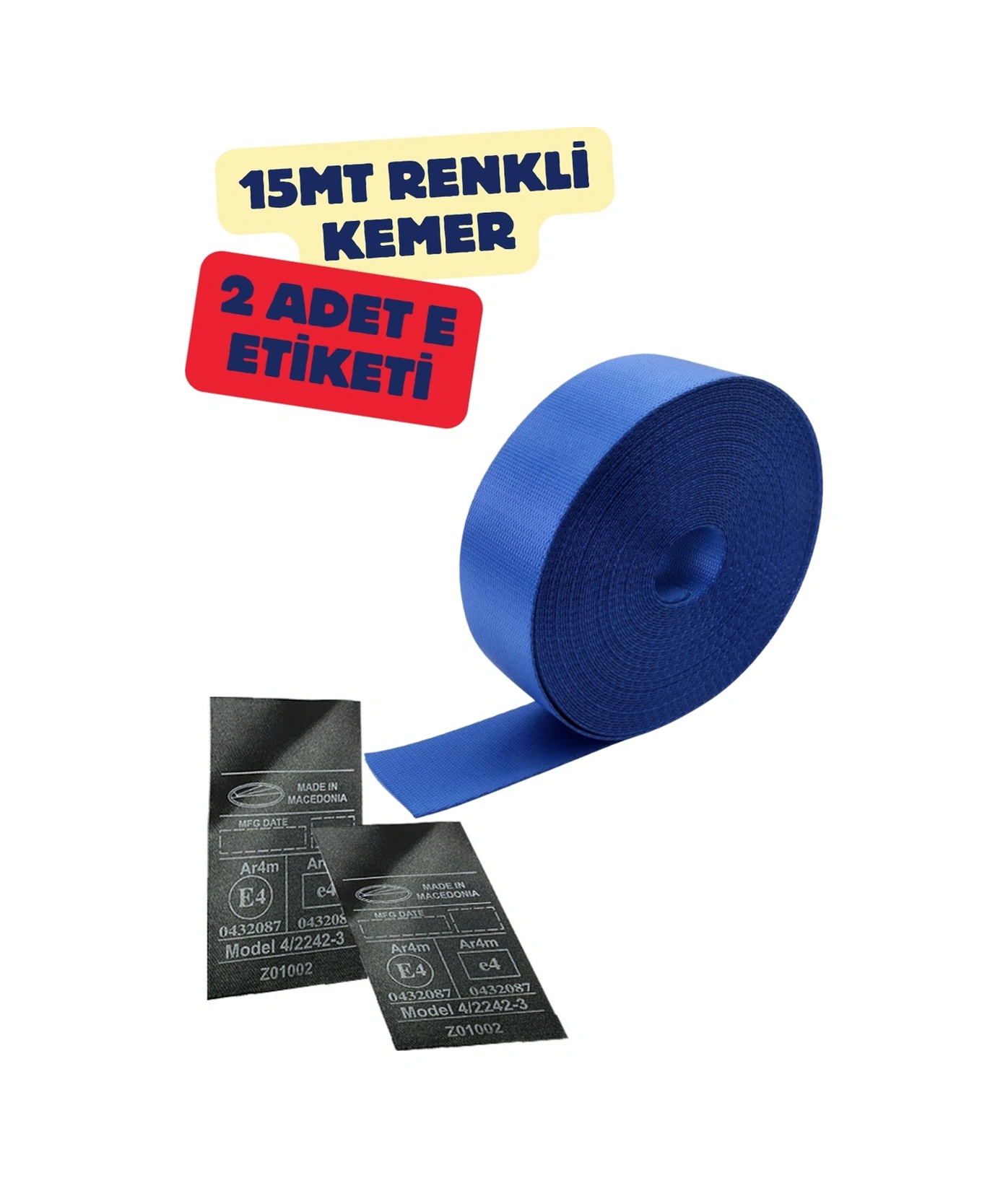 Mavi Renk Emniyet Kemeri 15mt. Etiket Hediyeli