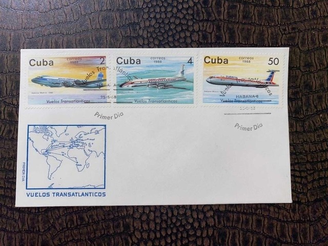 Ulaşım Uçak Temalı İlk Gün Zarfı Küba 1988 Cuba Fdc Vuelos Transatlanticos Teşhir Ürün