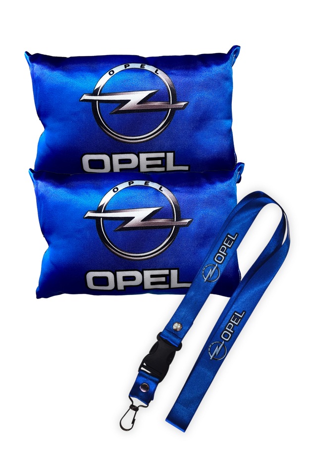 Opel Logolu Dijital Baskılı Mavi Araç Boyun Yastığı & Oto Ayna Askısı 2 Li Özel Set Mavi