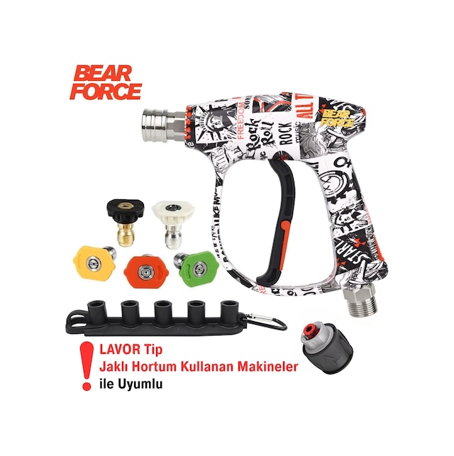 Robeve Bear Force Pop-art Tasarım Araç Yıkama Tabancası 5li Nozzle Set Ve Kemer Klipsli Ile Birlikte Profesyonel Pop-art Tasarım Oto Yıkama Tabancası