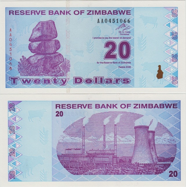 Zimbabve 20 Dolar 2009 Çil.