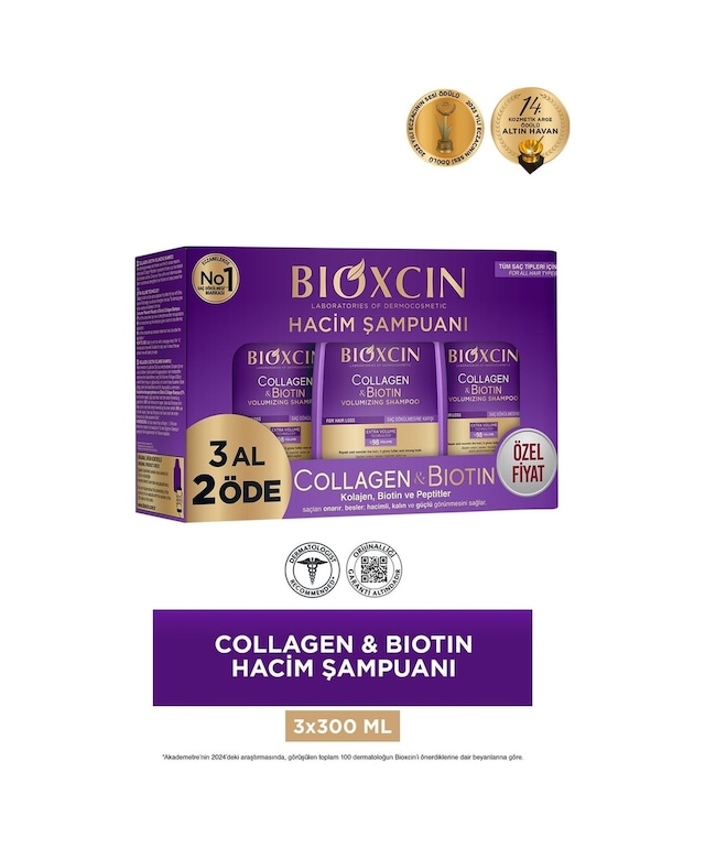 Bioxcin Collagen & Biotin Hacim Veren Şampuan 3 x 300 ML