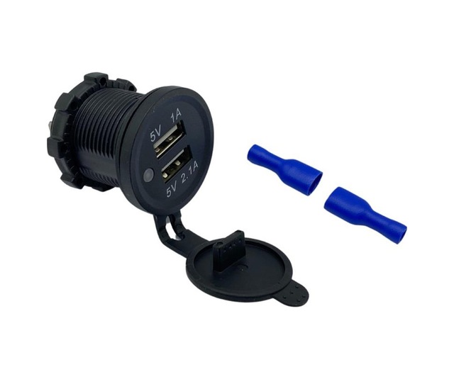 12v-24v Telefon Şarj Cihazı Usb X 2 1a/2.1a Mavi Işıklı 28 Mm