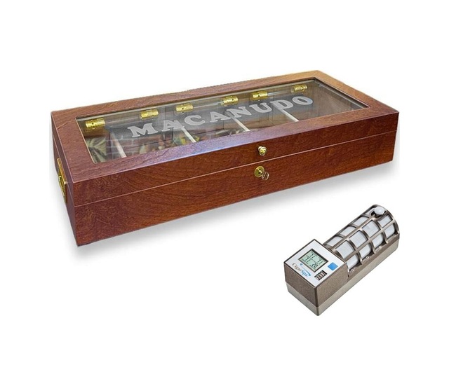 Lubinski İtaly Macanudo Camlı Humidor Puro Kutusu Kahve 200's Cigarspa Elektronik Nemlendirme