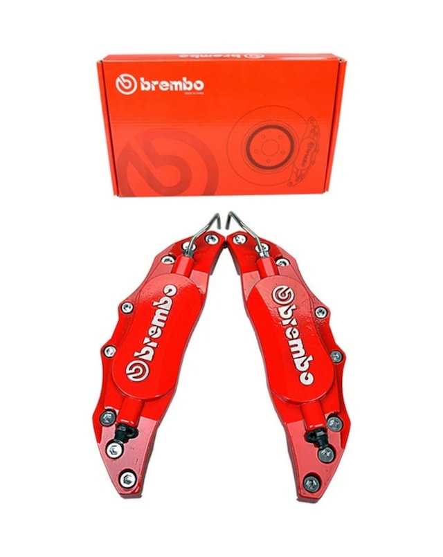 Brembo Metal Fren Kaliper Kapağı Kabartma Yazılı Jant Braketi 2li Set Kırmızı