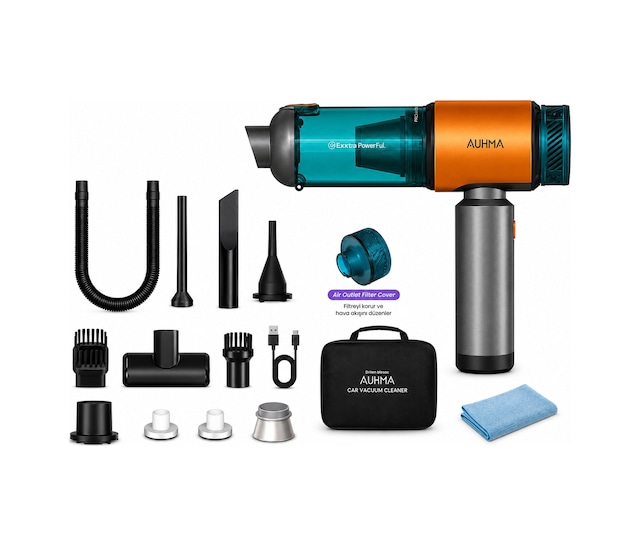 Auhma Ahv-27 22.000pa Kablosuz Araç İçi El Süpürgesi 220w Güçlü Motor 9.000mah Şarjlı Hava Üfleyici Araç & Ev Temizlik Süpürgesi