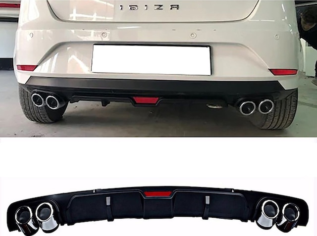 Seat İbiza Mk4 Siyah Difüzör 4 Krom Egzoz Görünümlü Difizör Arka Ek Body Kit 2008-2017