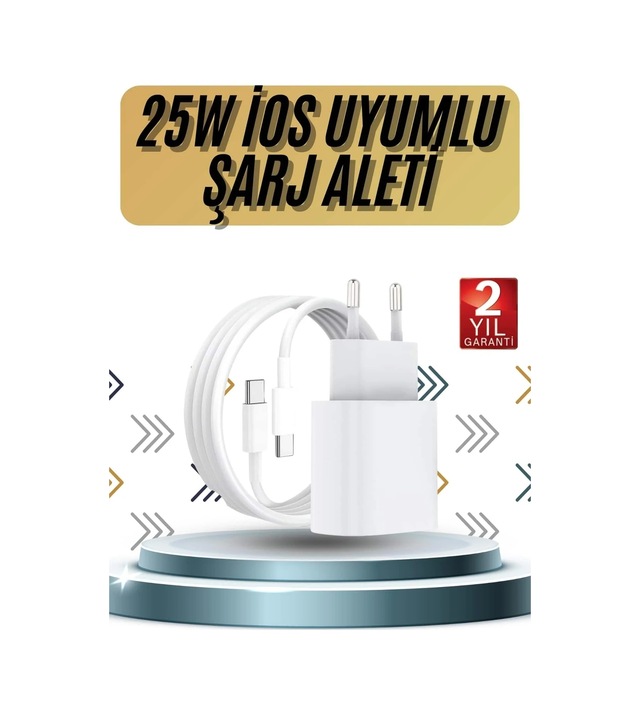 Ers 15/pro/pro Max 20w İos Uyumlu Hızlı Şarj Aleti Adaptörlü Beyaz
