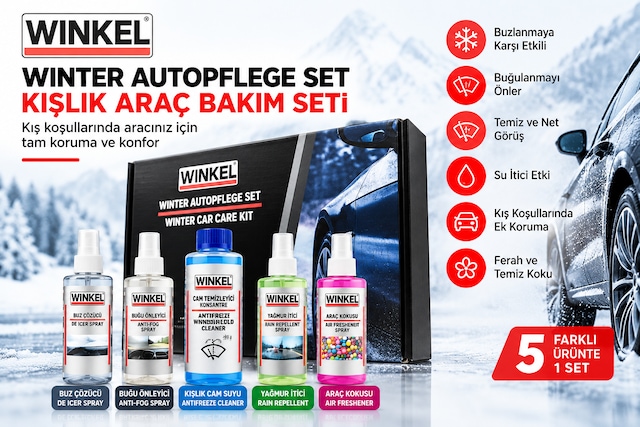 Winkel Kışlık Araç Bakım Seti 5 Parça Buz Çözücü, Buğu Önleyici, -35 C Cam Suyu, Yağmur Kaydırıcı Ve Araç Kokusu