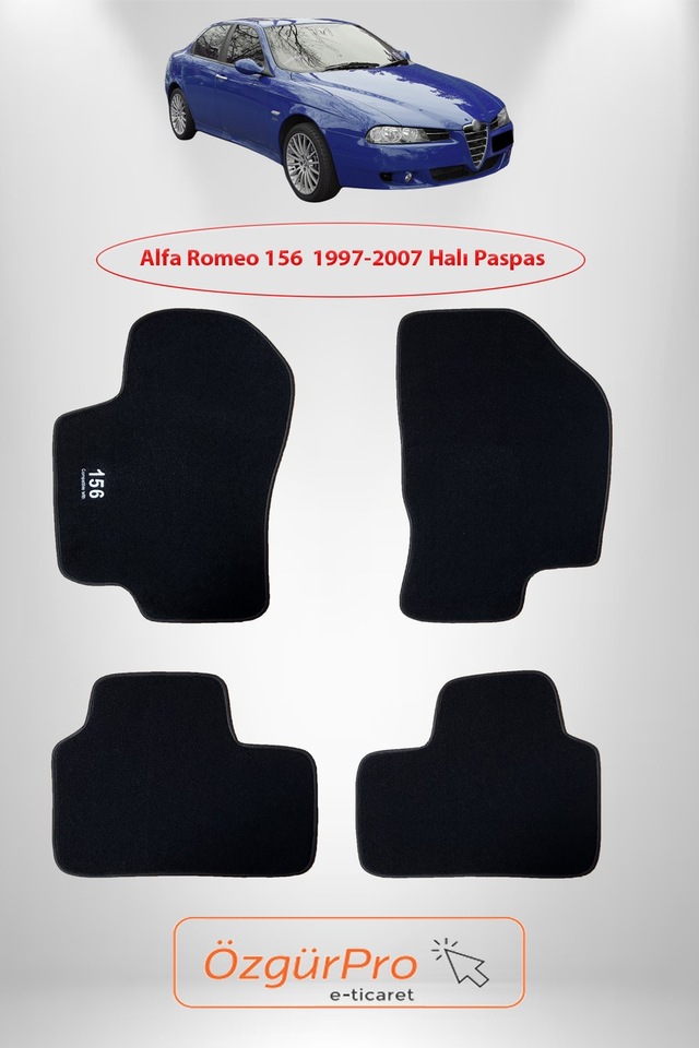 Rizline Alfa Romeo 156 1997-2007 Araca Özel Halı Paspas Siyah