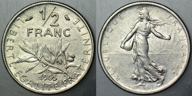 Fransa 1/2 Frank 1965 Yarım Frank Çilaltı.