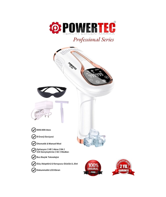 Powertec TR-999 Ipl Lazer Epilasyon 999.999 Atım Otomatik/manuel 9 Modlu Beyaz