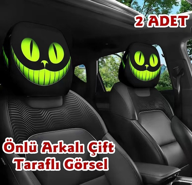Yeşil Kedi Çift Taraflı Dekoratif Oto Başlık Kılıfı/Maske 2'li