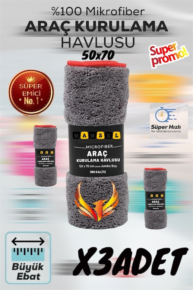 Mikrofiber Oto Kurulama Bezi Büyük Boy 50/70 Cm 3 Adet