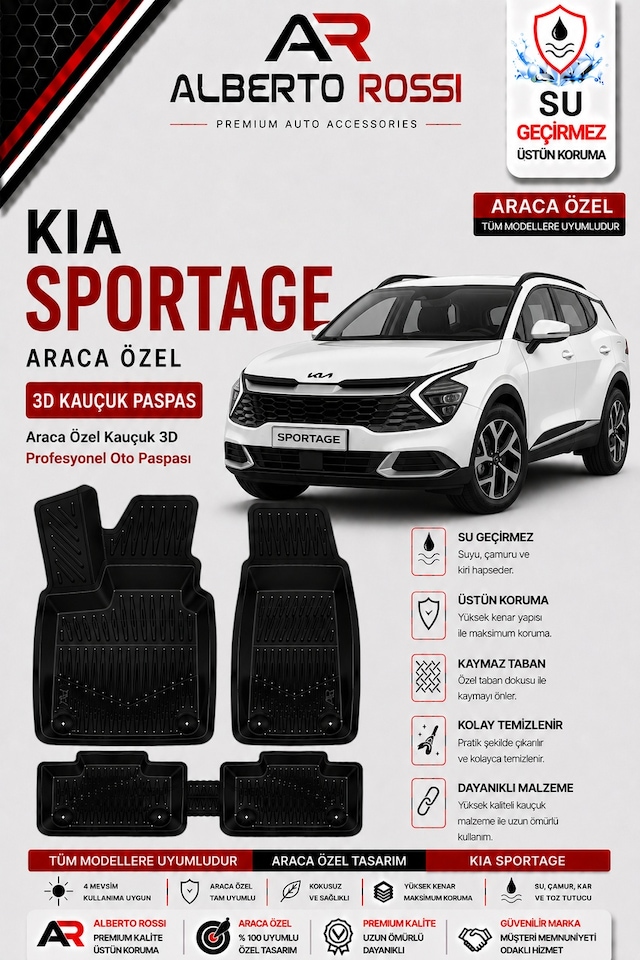Kıa Sportage 2022 - 2026 Araca Özel Kauçuk 3d Profesyonel Oto Paspası