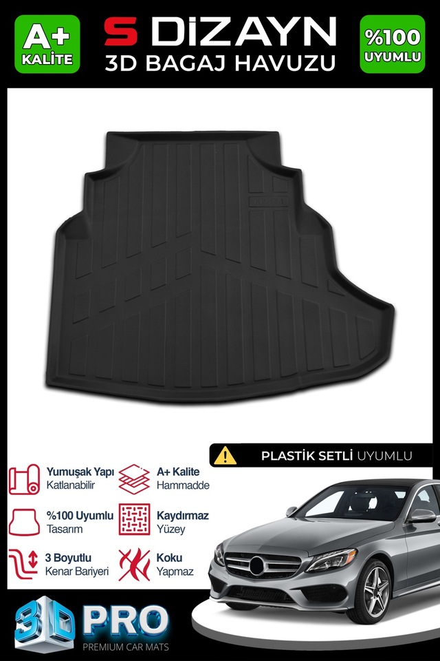 S-dizayn Mercedes C200 W205 3d Pro Bagaj Havuzu 2014-2021 A+ Kalite