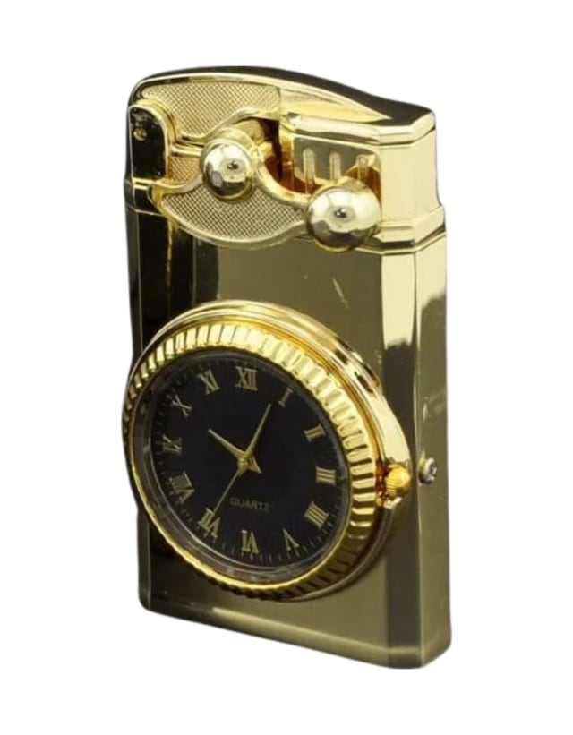 Gold Saat Desenli Çift Torch Pürmüz Metal Puro Çakmağı - Tr8010
