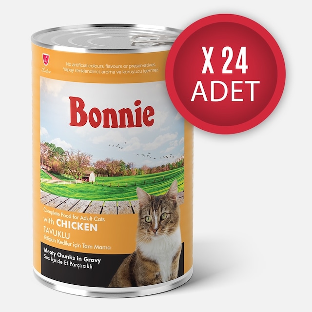Bonnie Tavuklu Sos İçinde Et Parçacıklı Kedi Konservesi 400g x 24 Adet
