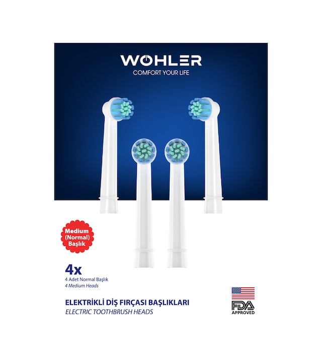 Wohler Şarjlı Ve Pilli Diş Fırçası Yedek Başlığı Oral-b Uyumlu 4 Adet Normal Sertlik