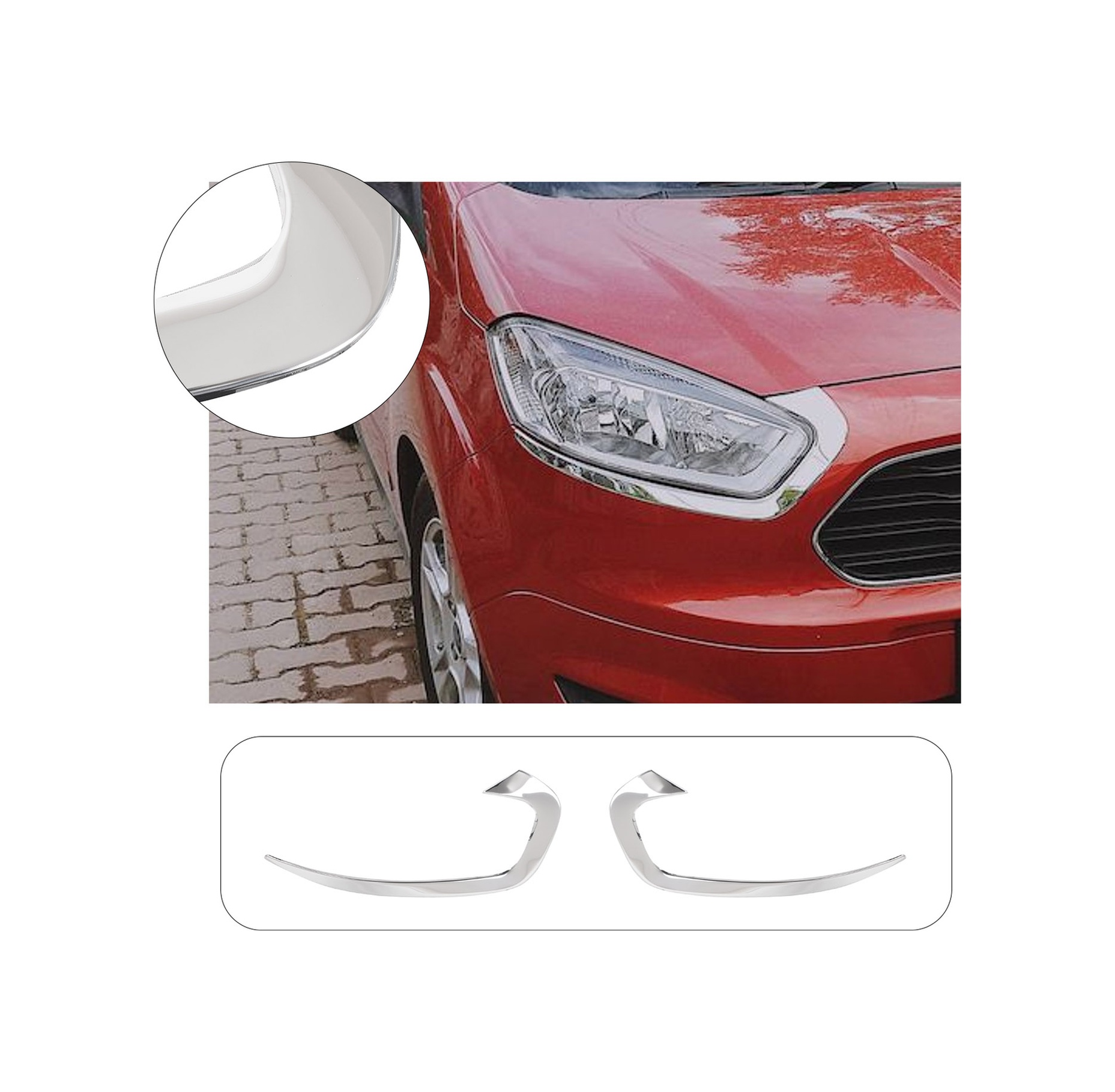 Ford Courier Uyumlu 2014 Ve Üzeri Krom Far Kaşı 2 Parça Paslanmaz Çelik
