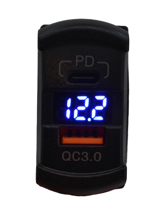 12v 24v Dc Usb Qc3.0 Type-c Pd Şarj Port Voltmetreli Dikdörtgen