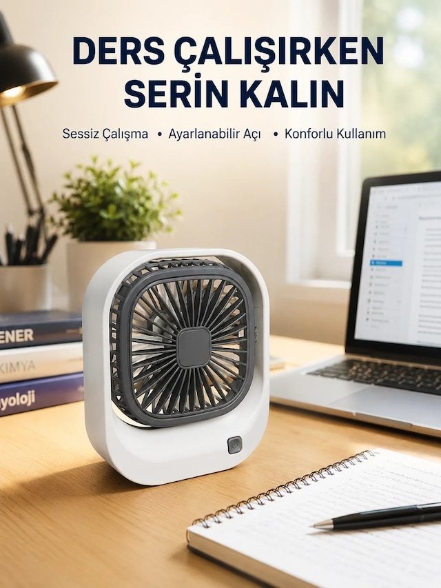 Ers Şarjlı Masaüstü Fan 3 Kademeli Güçlü Hava Akışı