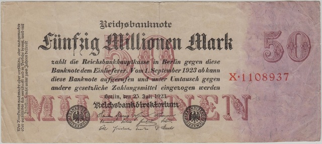 Almanya 50.000.000 Mark 1923 Weimar Cumhuriyeti Dönemi. Ççt -