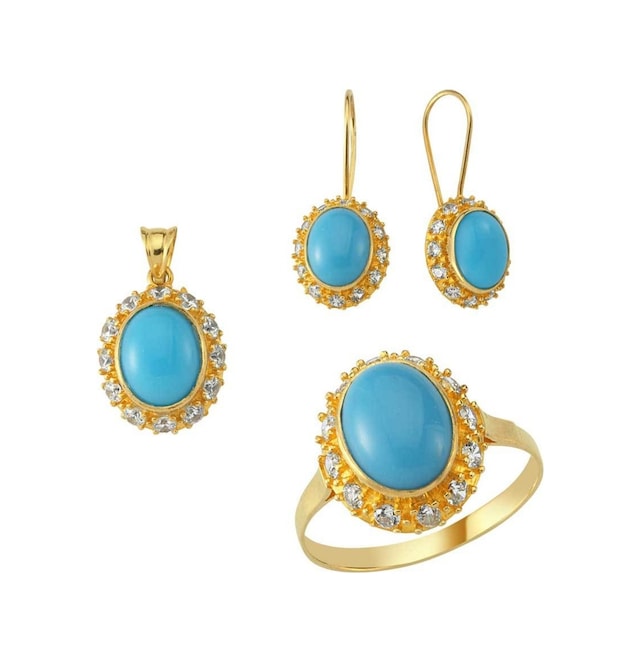 Firuze Taşlı Üçlü Set 8.90 Gram 14 Ayar Altın