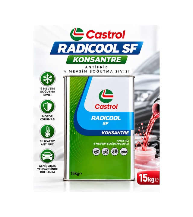 Castrol Radicool Sf Konsantre Antifriz 15 Kg G12+ Oat Silikatsız 4 Mevsim Kırmızı Antifriz