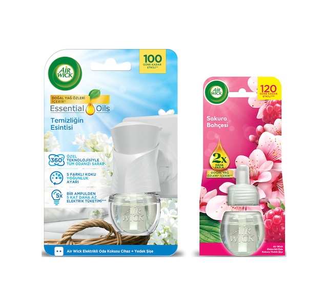 Air Wick Elektrikli Oda Kokusu Kit Temizliğin Esintisi + Yedek Şişe Sakura Bahçesi