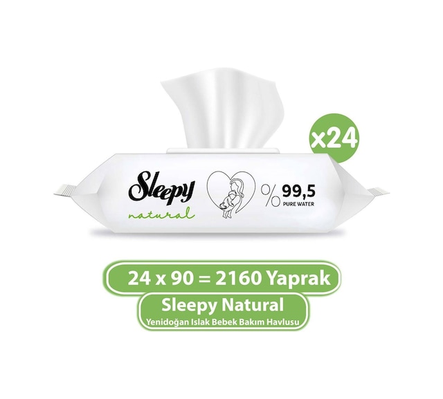 Sleepy Natural Yenidoğan Islak Bebek Bakım Havlusu 24 x 90'lı 2160 Yaprak