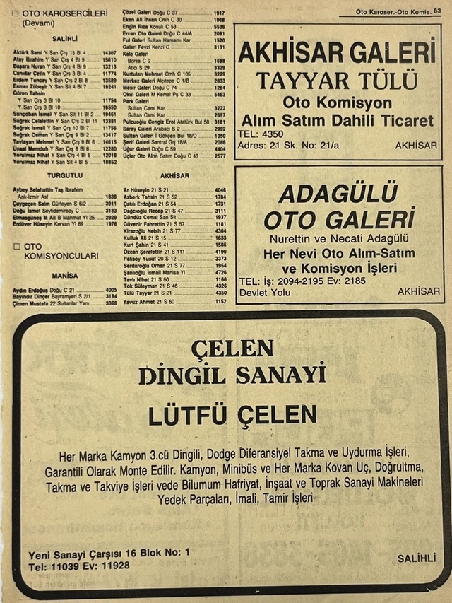 Manisa 1987 Meslek Reklam İlanı Efemera S-83 Teşhir Ürün