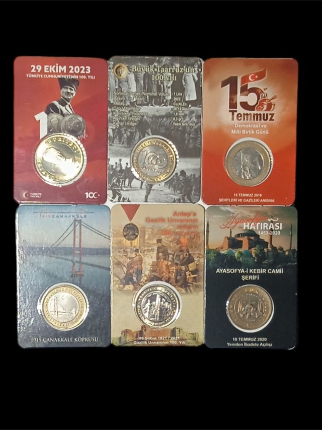 6 Adet Hatıra Para 1 Lira . Kitli.